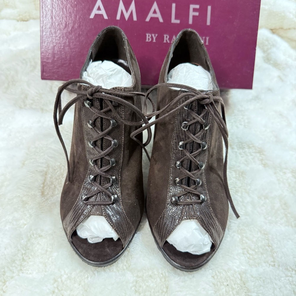 Amalfi by Rangoni New “Lord Tidic Mordo Cashmere” Lace-Up Peep-Toe Heels Size 7